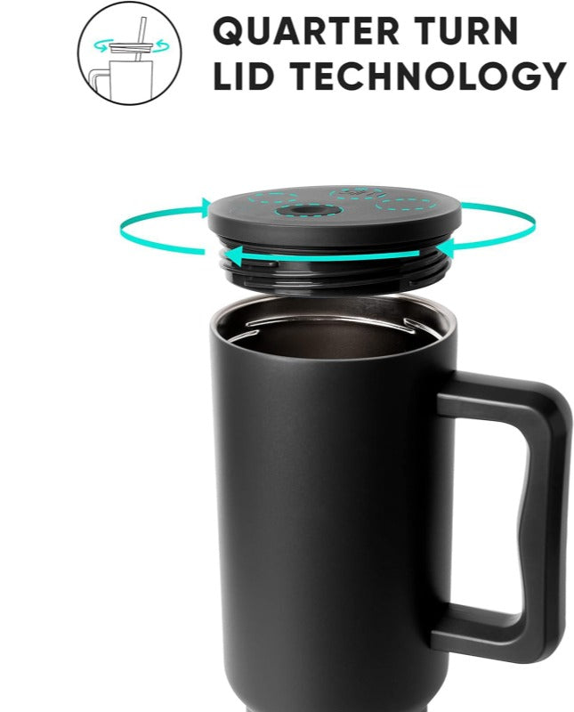 1200ml Tumbler Black With Steel Straw