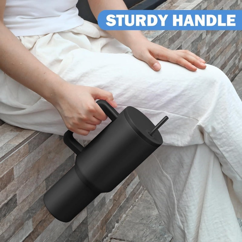 1200ml Tumbler Black With Steel Straw