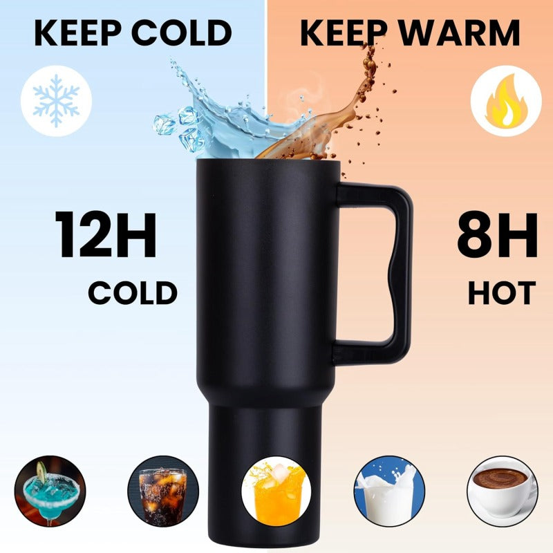 1200ml Tumbler Black With Steel Straw