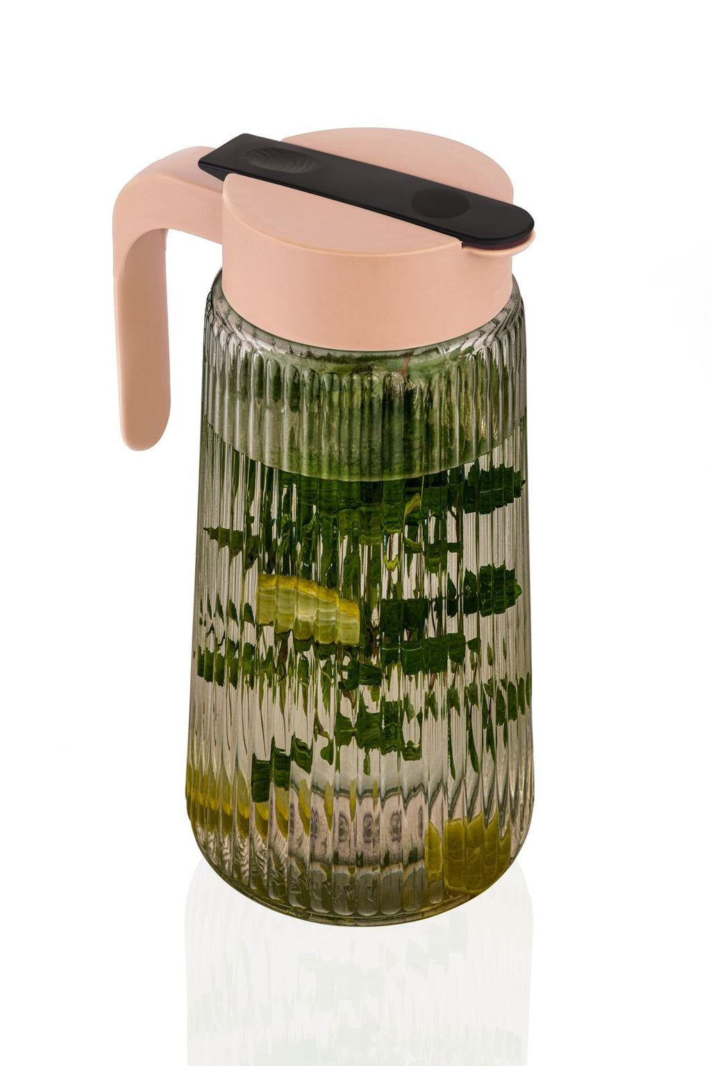 Glass Water Jug with Lid & Handle | Ribbed Borosilicate Glass Pitcher for Water, Juice, Iced Tea, Lemonade & Cold Beverages | Heat Resistant Serving Carafe for Home & Office