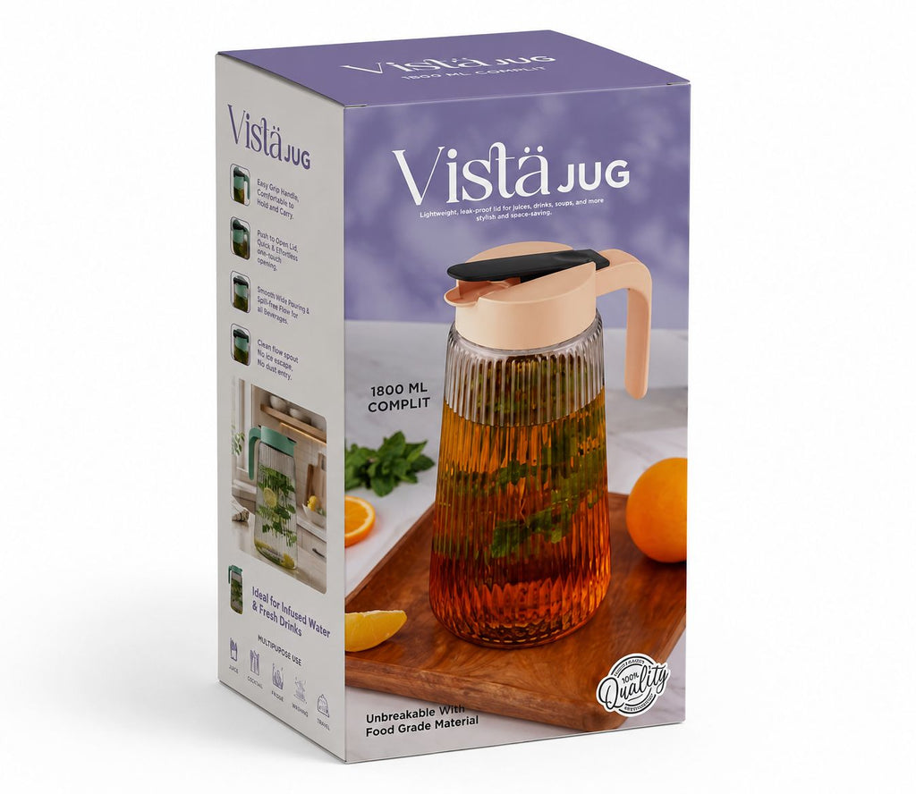 Glass Water Jug with Lid & Handle | Ribbed Borosilicate Glass Pitcher for Water, Juice, Iced Tea, Lemonade & Cold Beverages | Heat Resistant Serving Carafe for Home & Office